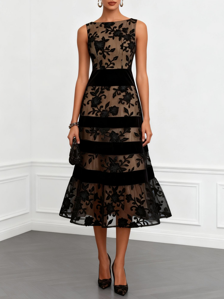 Mae™ | Mesh Floral A-Line Midi Dress