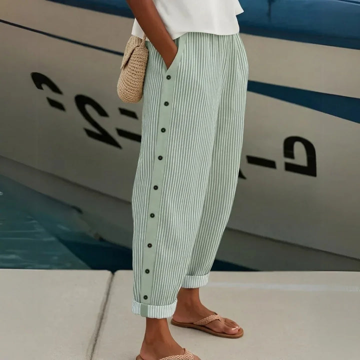 Stella | Striped Button Trousers