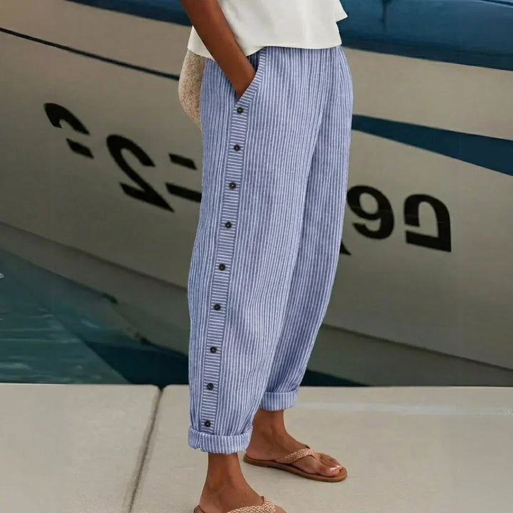 Stella | Striped Button Trousers