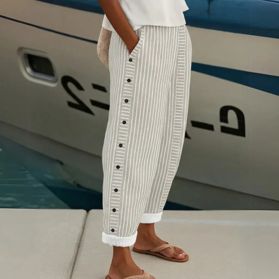 Stella | Striped Button Trousers