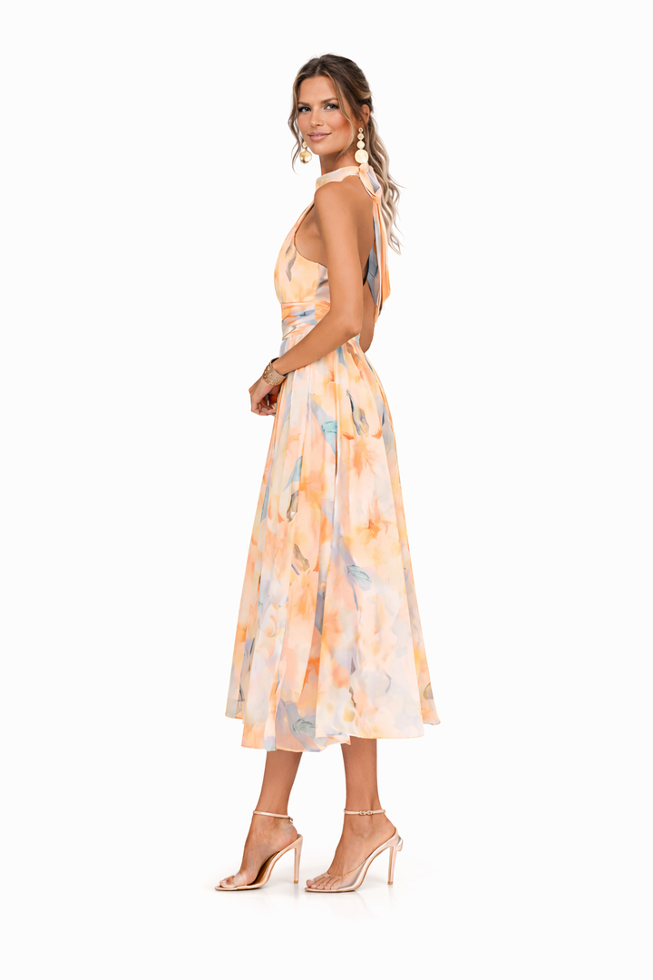 Hazel | Watercolour Print Halter Maxi Dress