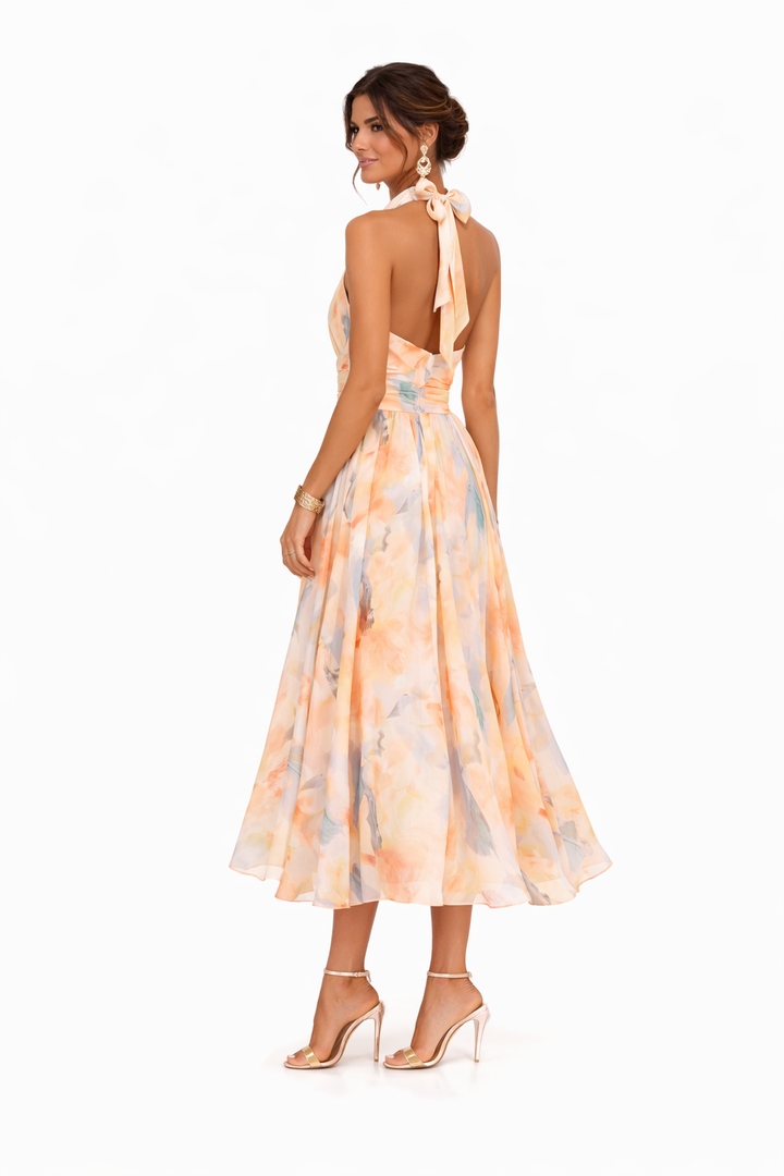 Hazel | Watercolour Print Halter Maxi Dress
