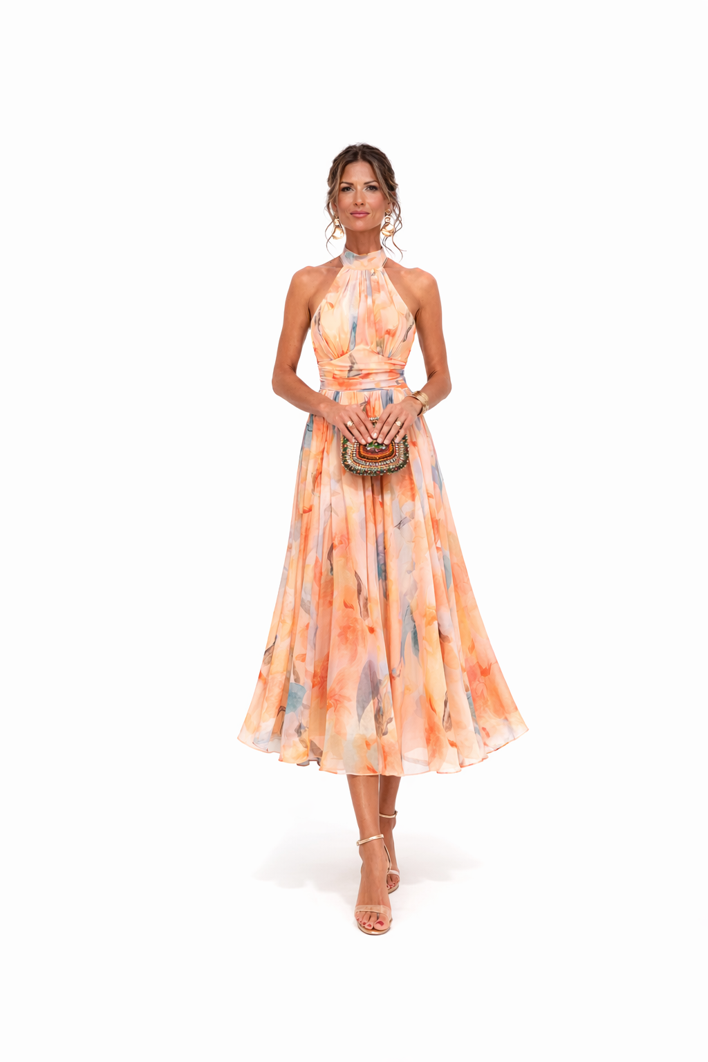 Hazel | Watercolour Print Halter Maxi Dress