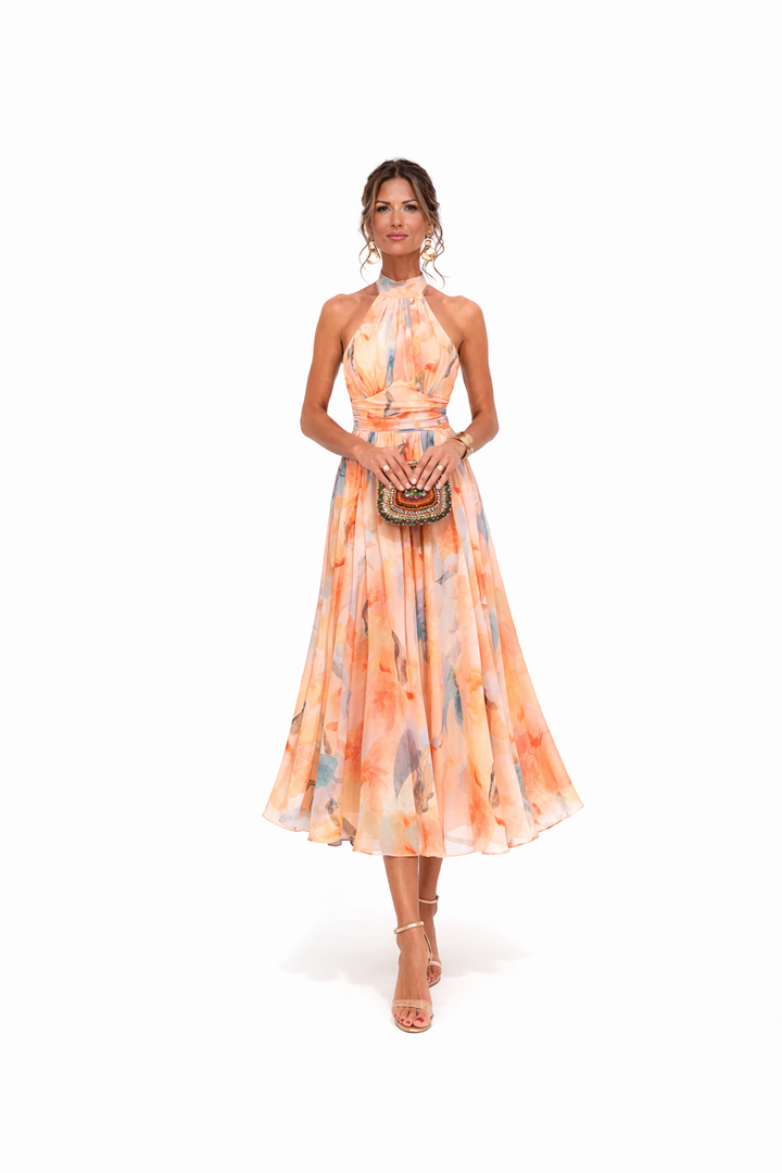 Hazel | Watercolour Print Halter Maxi Dress