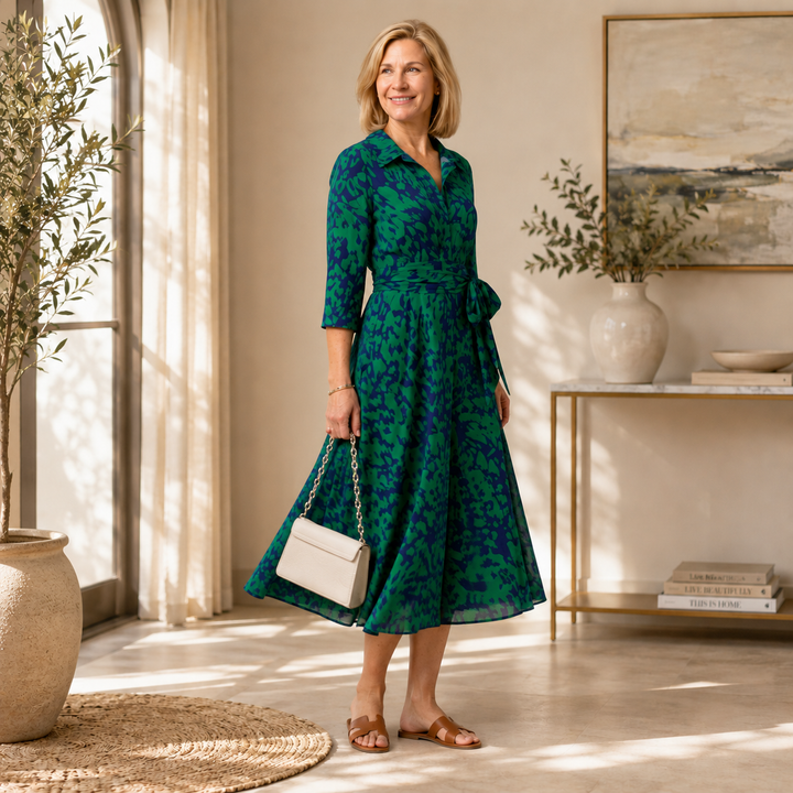 Claire | Long-Sleeve Midi Dress with Belt
