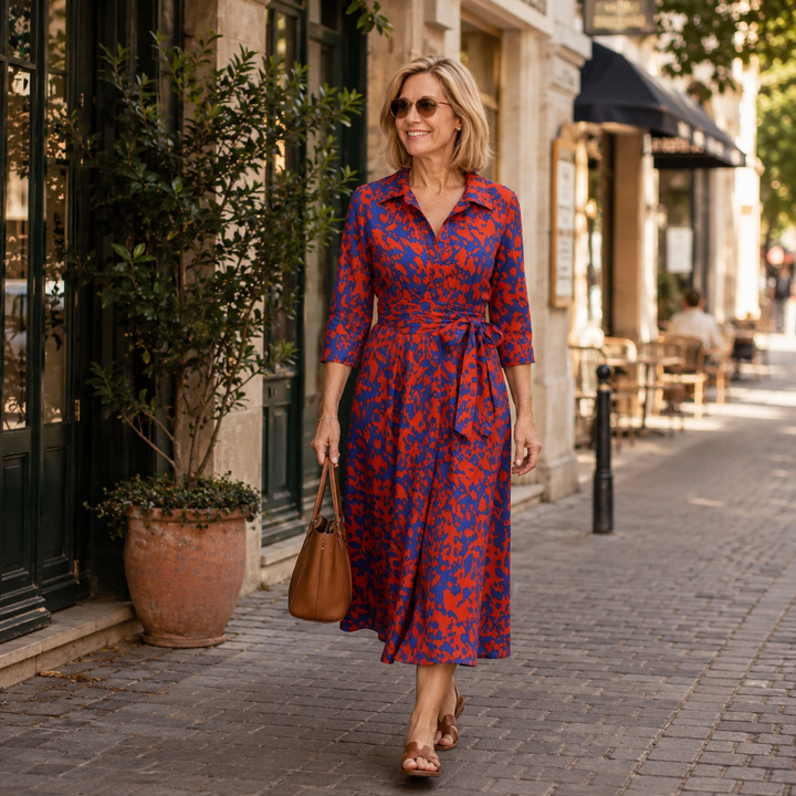 Claire | Long-Sleeve Midi Dress with Belt