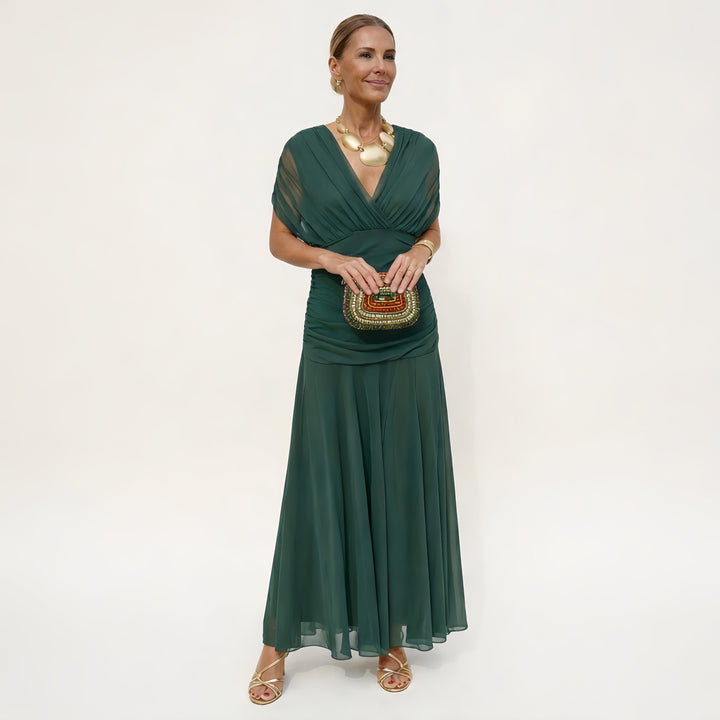 Rosalina | Long Floral V Neck Dress