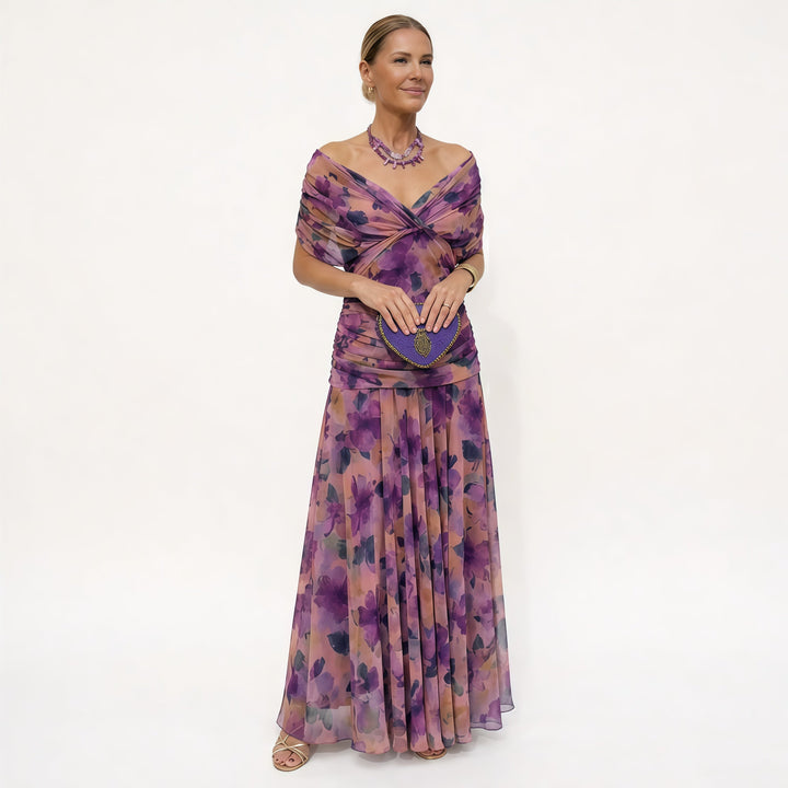 Rosalina | Long Floral V Neck Dress