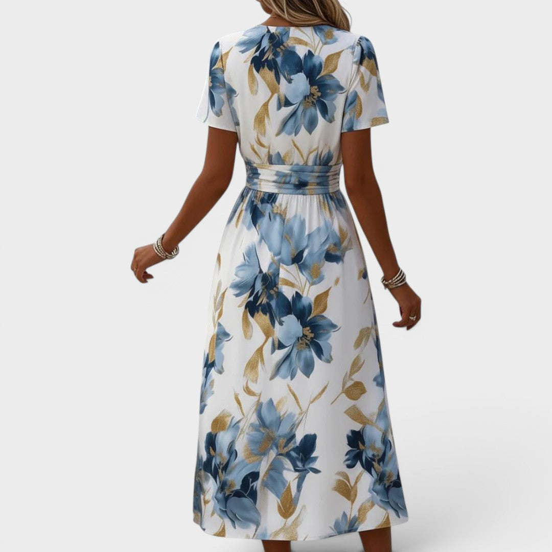 Elara | Floral Midi Dress with Waist Tie