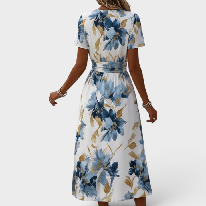 Elara | Floral Midi Dress with Waist Tie