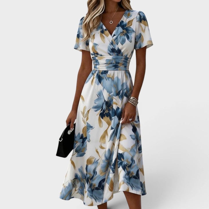 Elara | Floral Midi Dress with Waist Tie