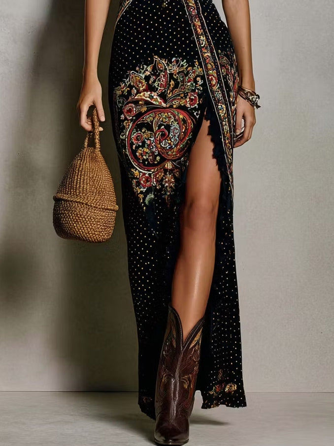Thalia™ | Bohemian Deep V-Neck High-Slit Maxi Dress