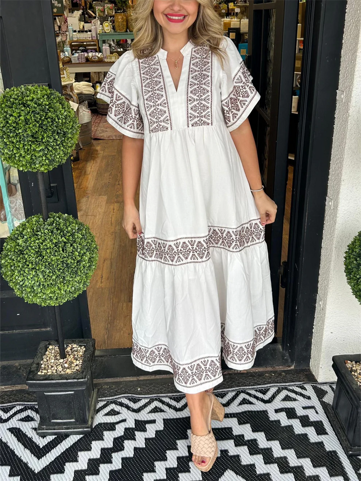 Flowing boho dress with V-neck