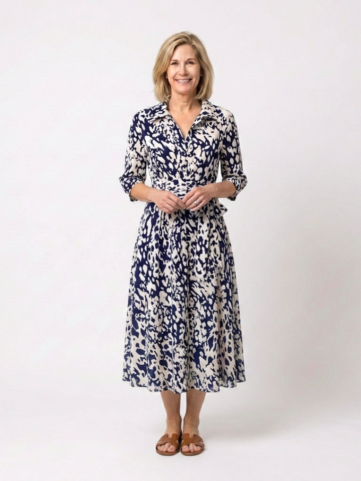 Claire | Long-Sleeve Midi Dress with Belt