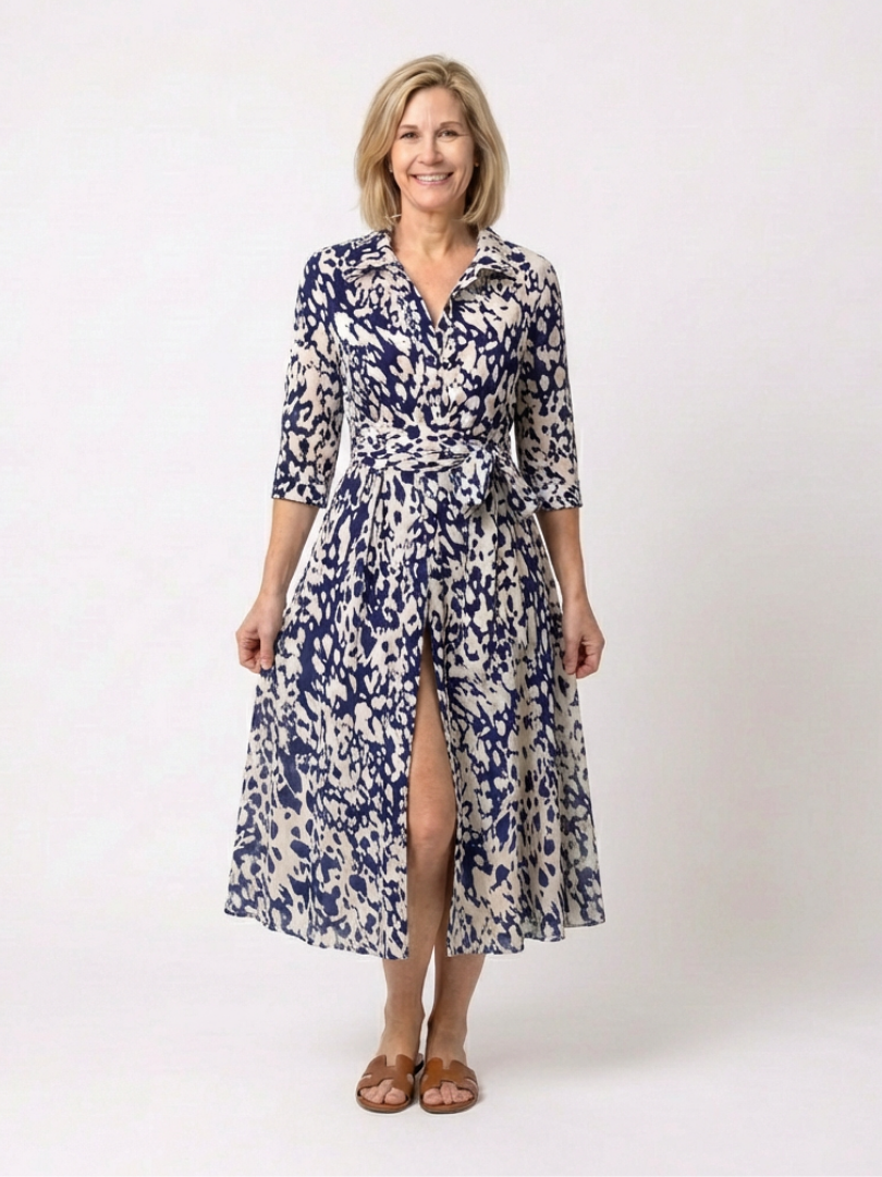Claire | Long-Sleeve Midi Dress with Belt