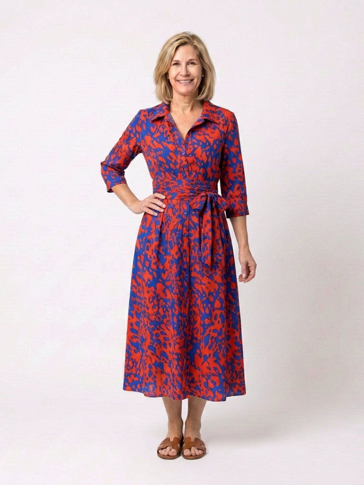 Claire | Long-Sleeve Midi Dress with Belt