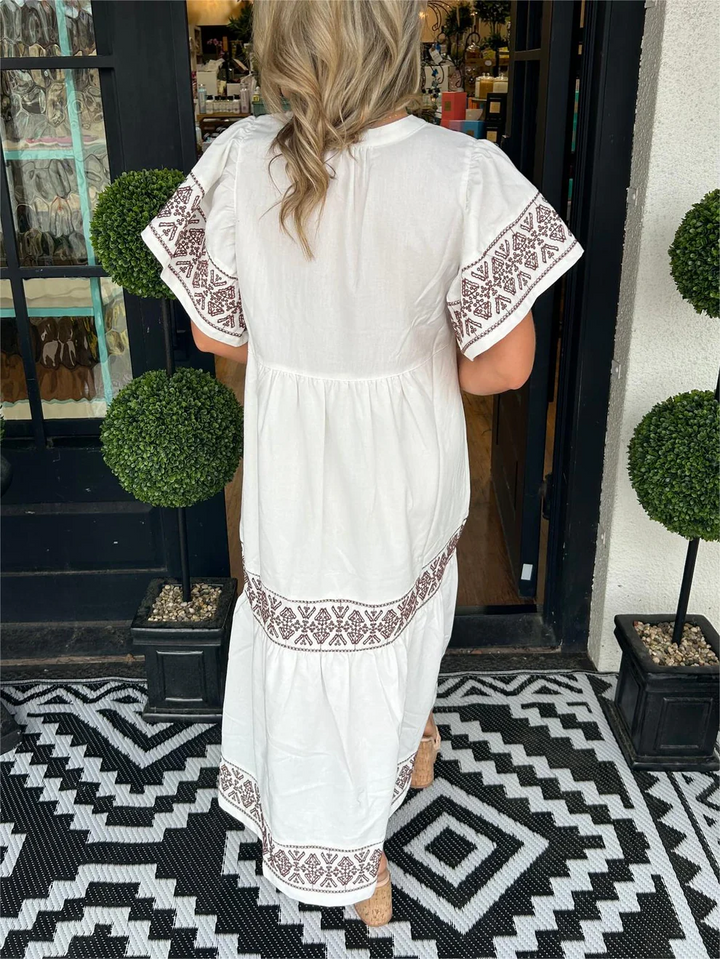 Flowing boho dress with V-neck
