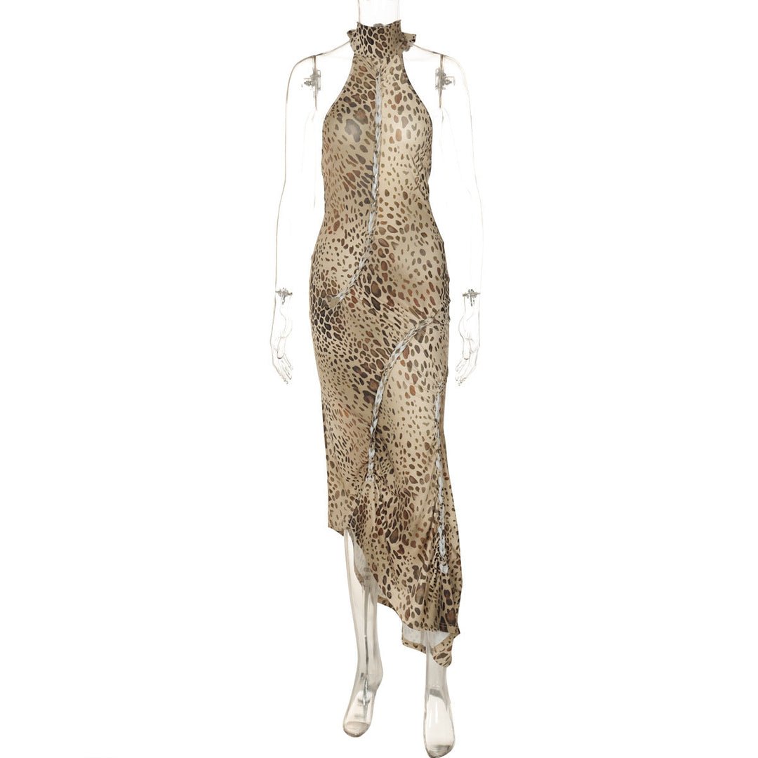 SABINA | Graceful Leopard Backless Sleeveless Maxi Dress