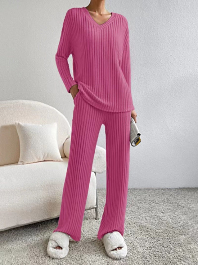 Elma | Casual Long Sleeve V-Neck Top and Pants Set