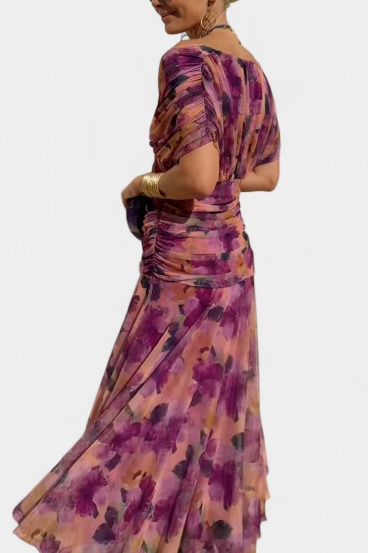 Rosalina | Long Floral V Neck Dress