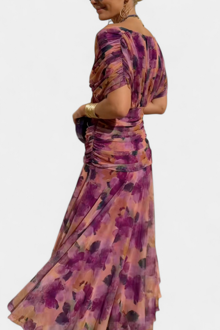 Rosalina | Long Floral V Neck Dress