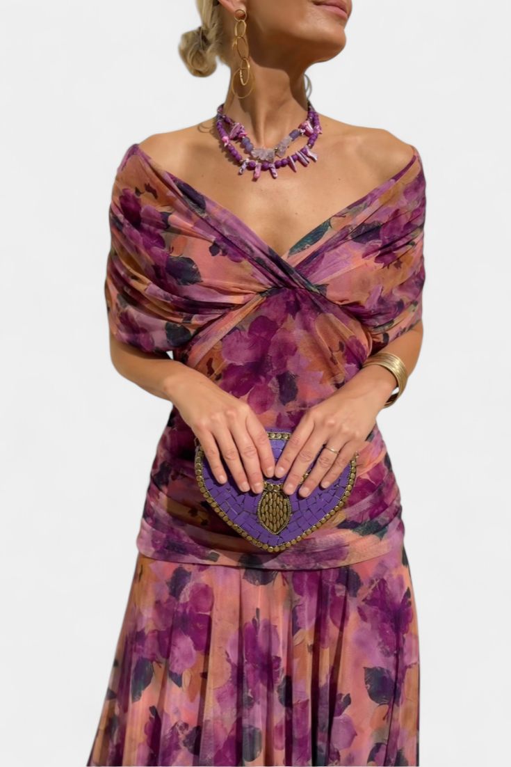 Rosalina | Long Floral V Neck Dress