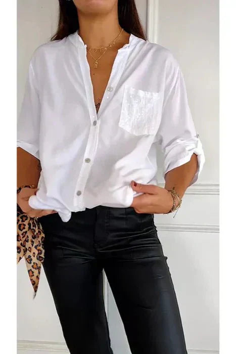 Hannah | Sequin Trim Button-Up Top