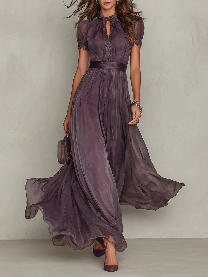 Marlowe™ | Keyhole Lace Trim Chiffon Maxi Dress
