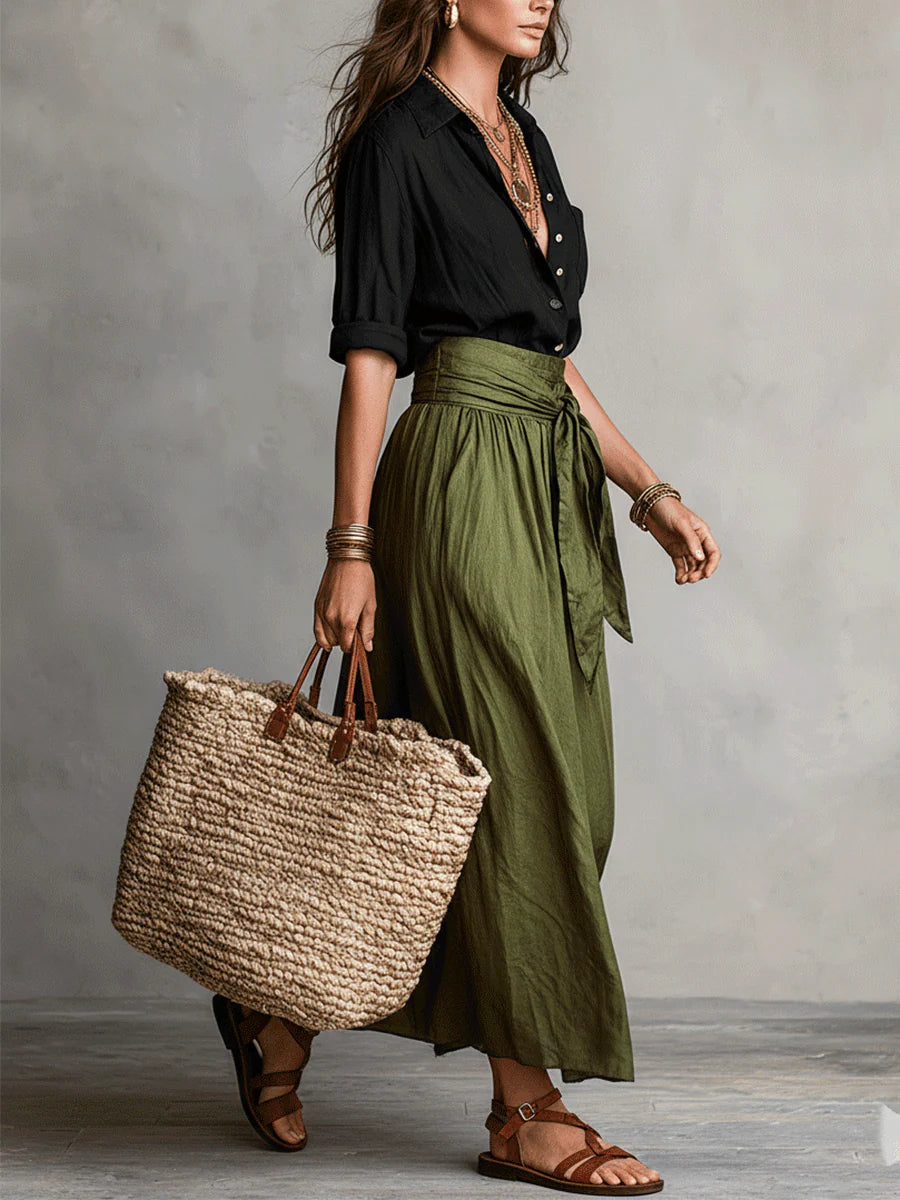 Abbie | Shirt & Midi Skirt Set