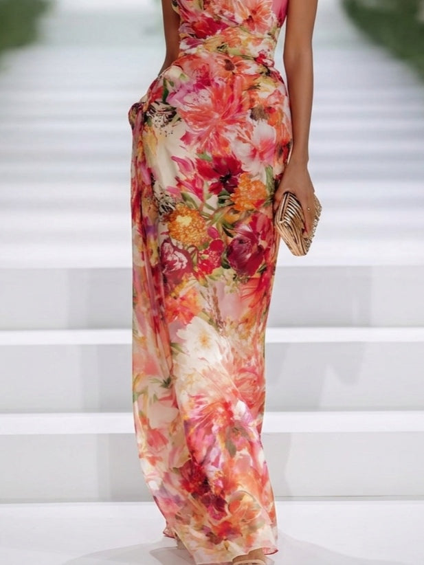Carmen™ | Floral Halter-Neck Chiffon Maxi Dress