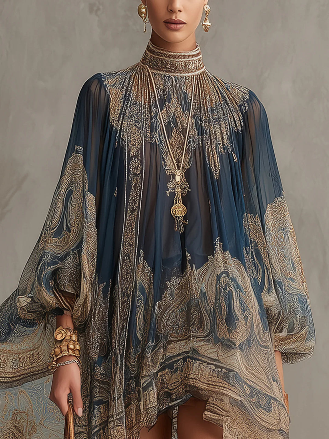 Octavia™ | Baroque High-Neck Chiffon Mini Dress