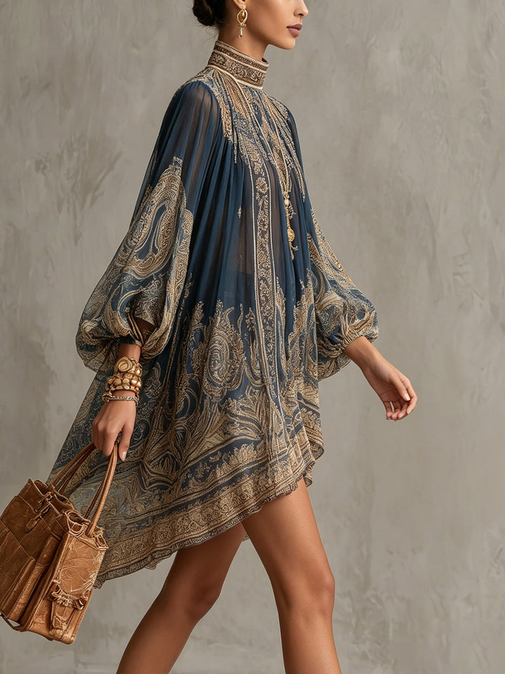Octavia™ | Baroque High-Neck Chiffon Mini Dress