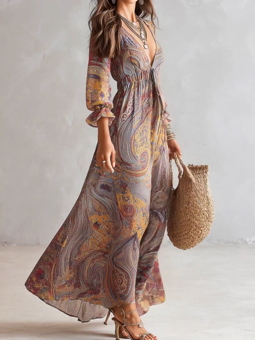 Cosima™ | Paisley V-Neck Chiffon Maxi Dress