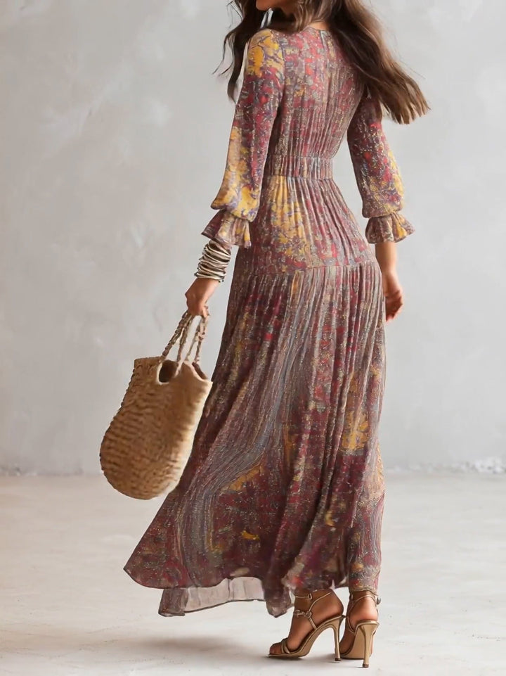 Cosima™ | Paisley V-Neck Chiffon Maxi Dress