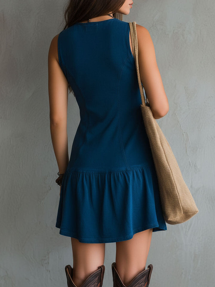 Indira™ | Indigo Button-Down Sleeveless Mini Dress