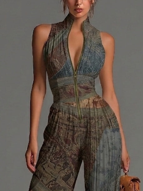 Calliope™ | Ethnic-Print Wide-Leg Chiffon Jumpsuit