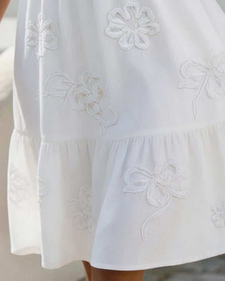 Blossom | Embroidered Ruffle V-Neck Puff Sleeve Dress