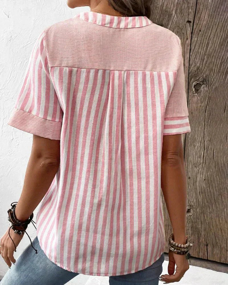 Amelie | Striped Notch-Neck Flare-Sleeve Blouse
