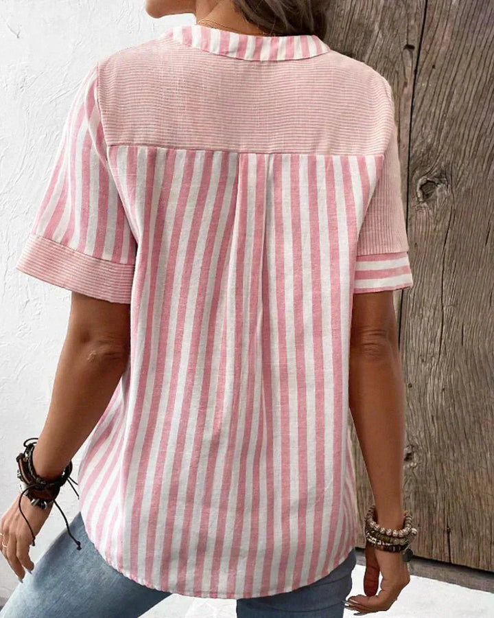 Amelie | Striped Notch-Neck Flare-Sleeve Blouse