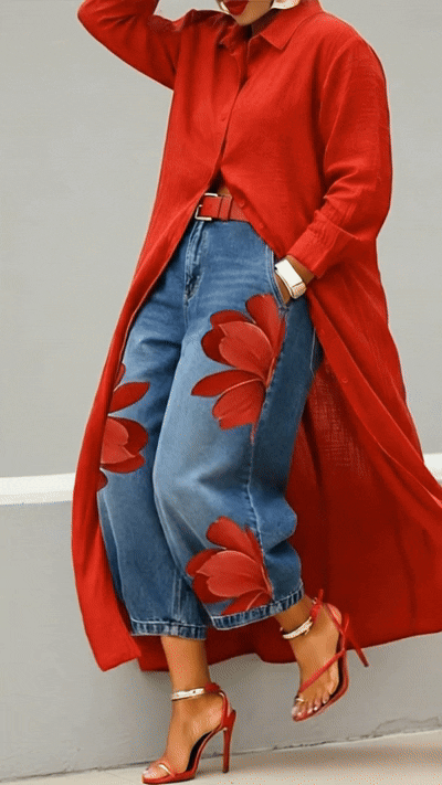 Norah | Shirt Dress Floral Denim Set