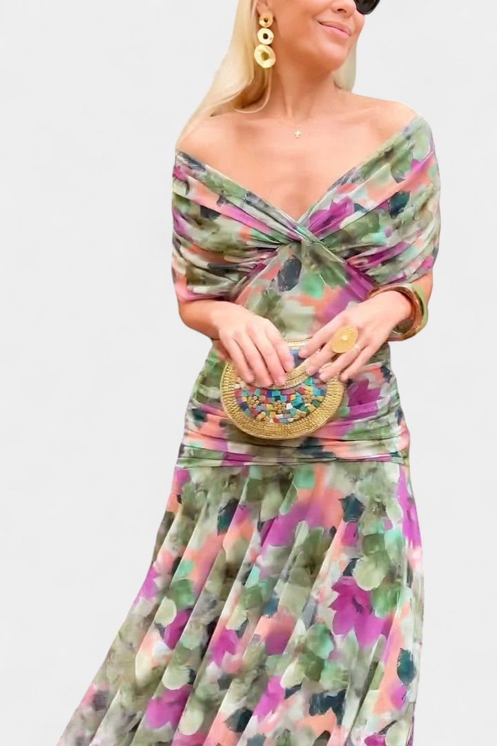 Rosalina | Long Floral V Neck Dress