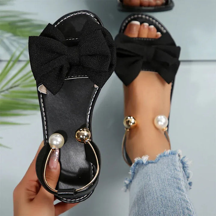 Rosalie - Bow Accent Slingback Flat Sandals