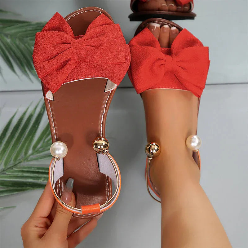 Rosalie - Bow Accent Slingback Flat Sandals