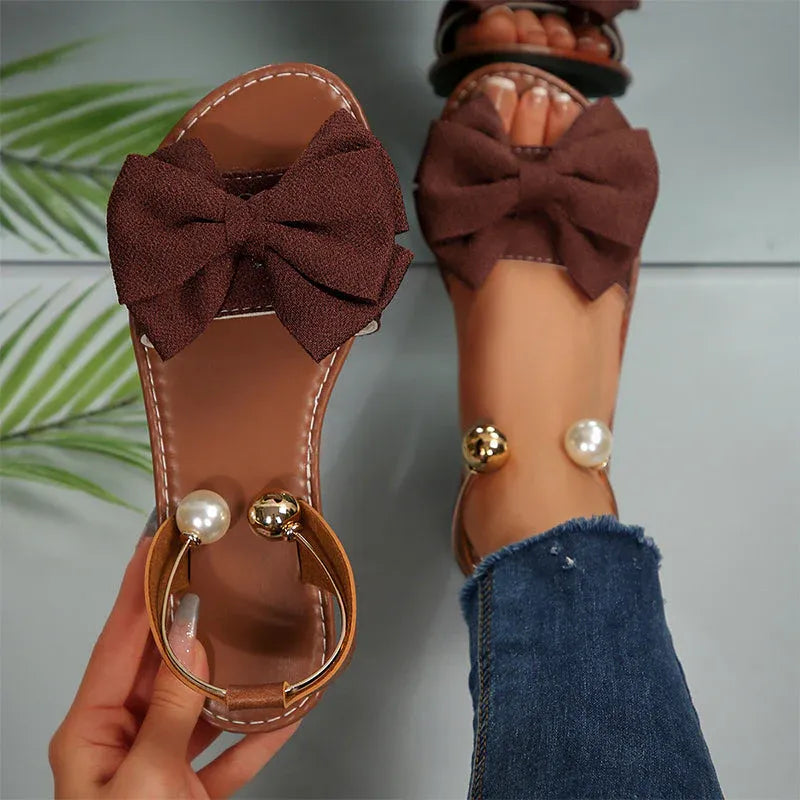 Rosalie - Bow Accent Slingback Flat Sandals
