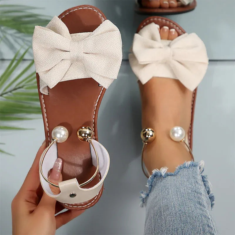 Rosalie - Bow Accent Slingback Flat Sandals