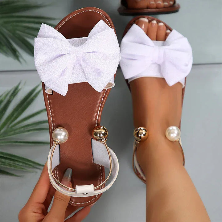 Rosalie - Bow Accent Slingback Flat Sandals