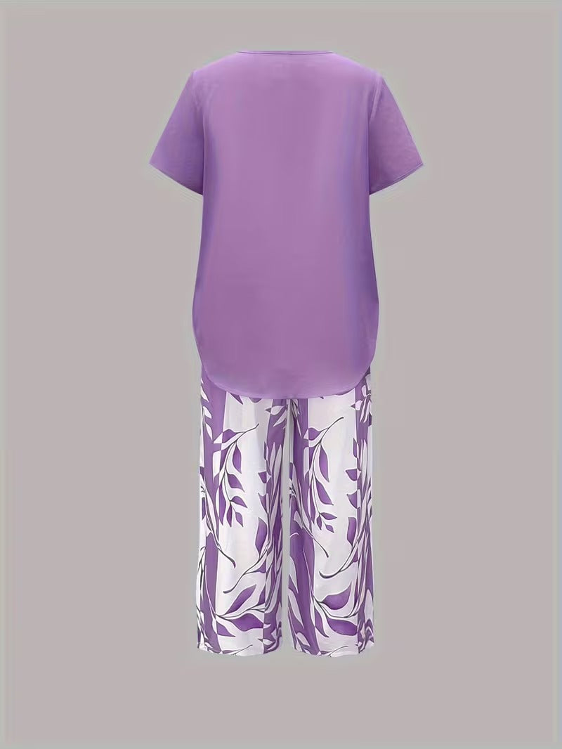 Avery | Casual Leaf Print Two Piece Set