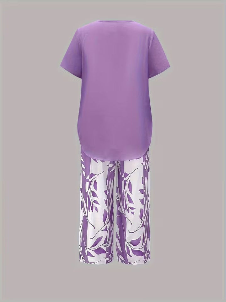 Avery | Casual Leaf Print Two Piece Set