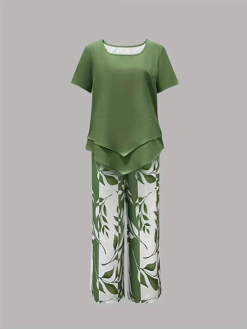 Avery | Casual Leaf Print Two Piece Set