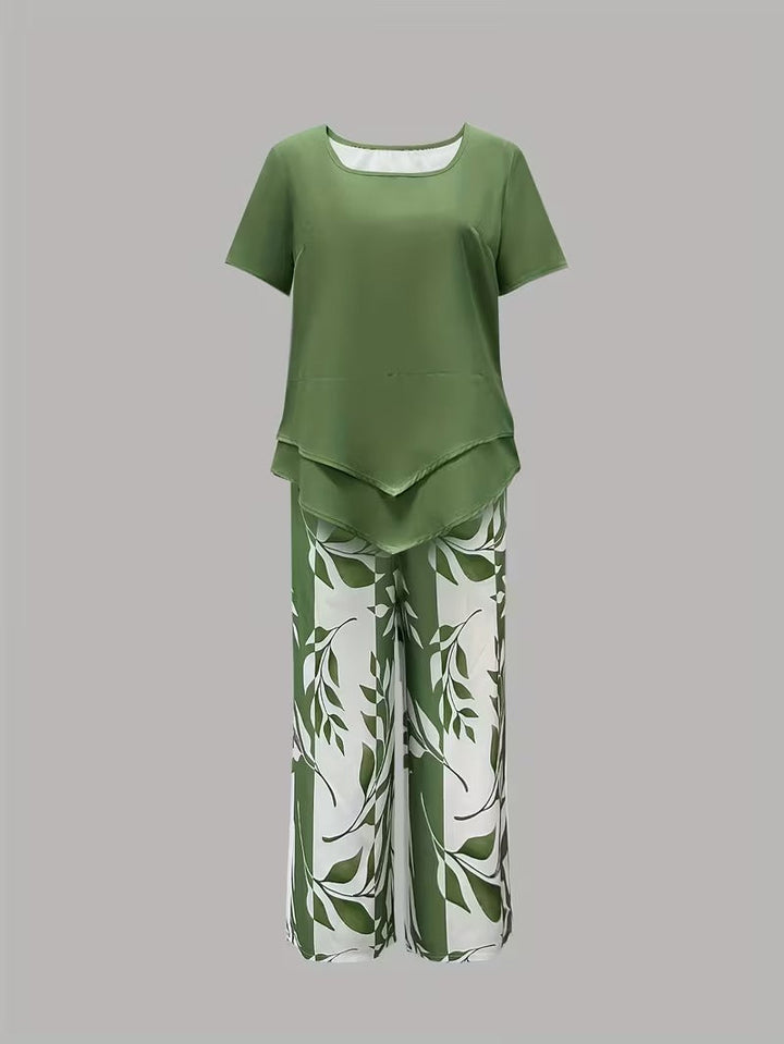Avery | Casual Leaf Print Two Piece Set